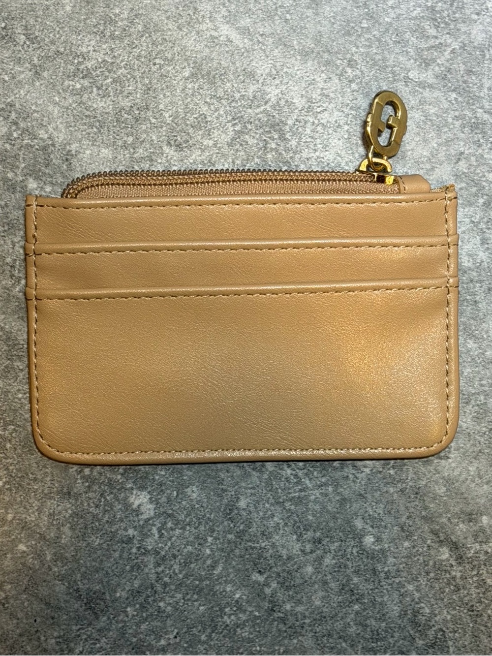 Tan Card Wallet with Gold Zipper